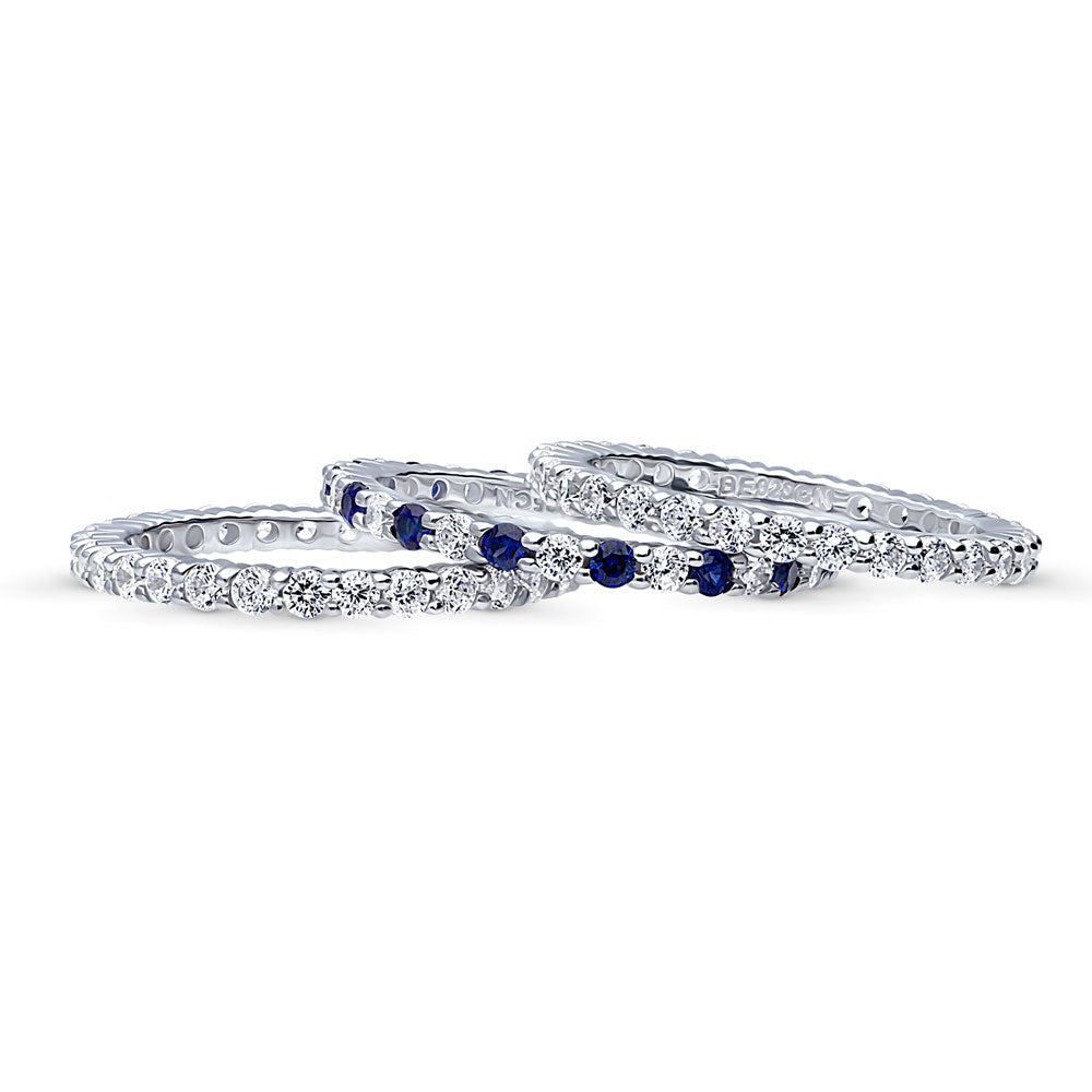 Front view of Pave Set CZ Eternity Ring Set in Sterling Silver, 3 of 7