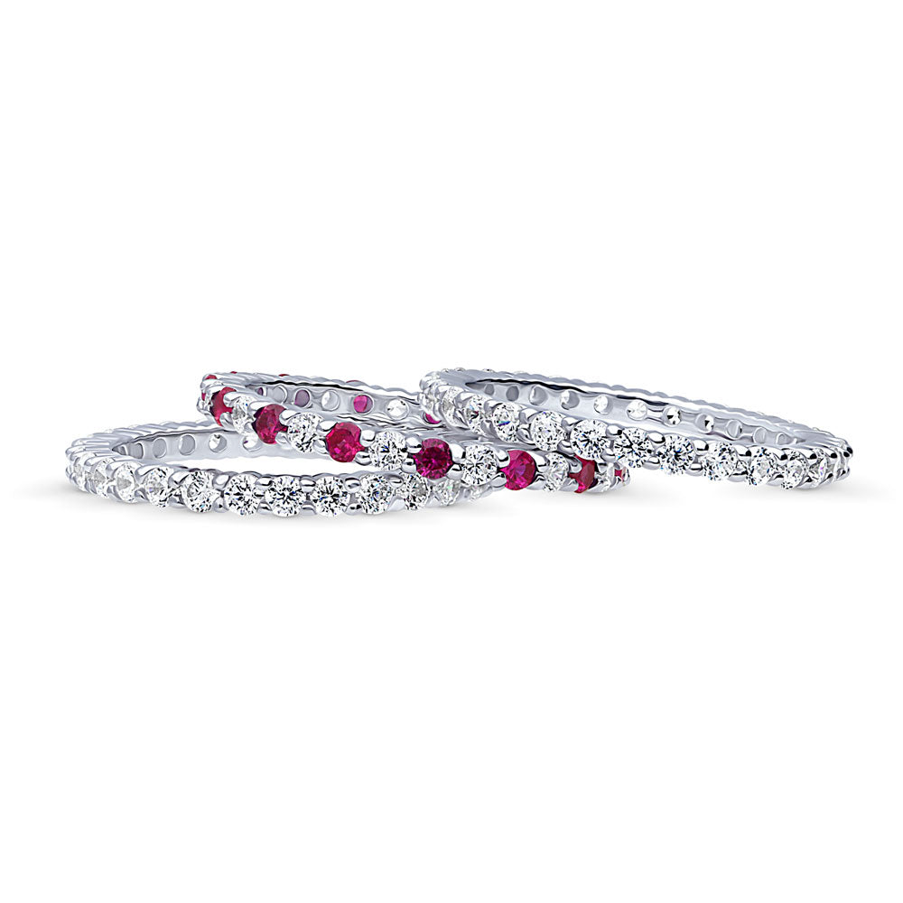 Front view of Pave Set CZ Eternity Ring Set in Sterling Silver, 3 of 6