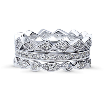 Woven Bubble CZ Stackable Ring Set in Sterling Silver