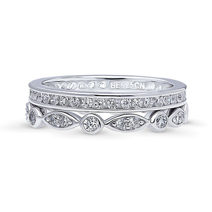 Bubble Bezel CZ Eternity Ring Set in Sterling Silver