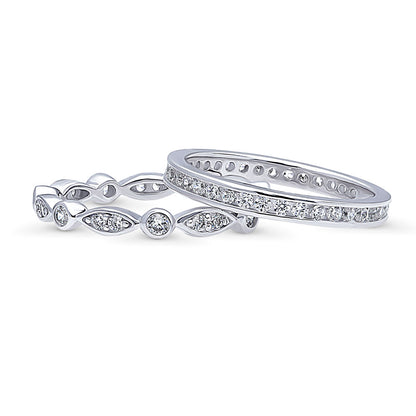 Bubble Bezel CZ Eternity Ring Set in Sterling Silver
