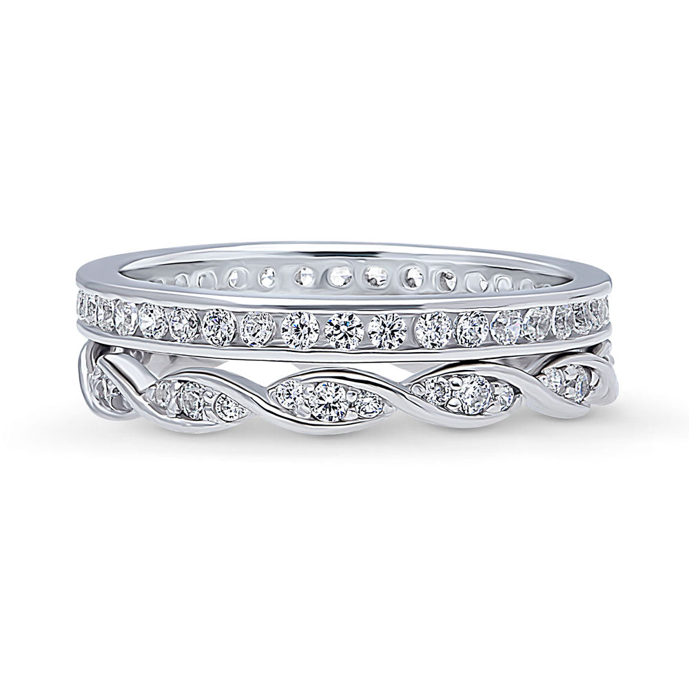 Sterling Silver Woven Pave Cubic Zirconia Eternity Ring Set – BERRICLE