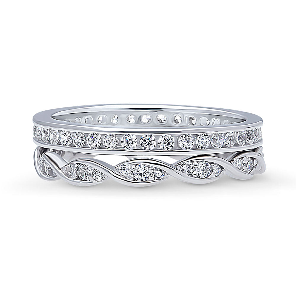 Woven Pave Set CZ Eternity Ring Set in Sterling Silver