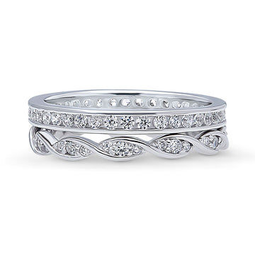 Woven CZ Stackable Ring Set in Sterling Silver