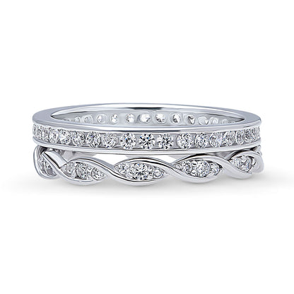 Woven Pave CZ Eternity Ring Set in Sterling Silver