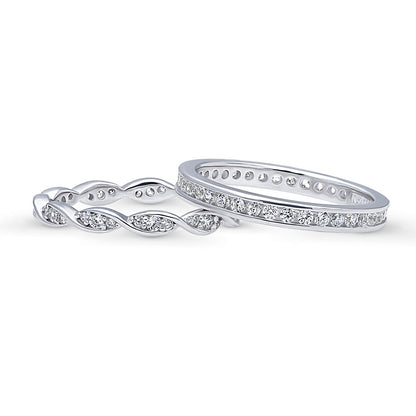 Woven Pave CZ Eternity Ring Set in Sterling Silver