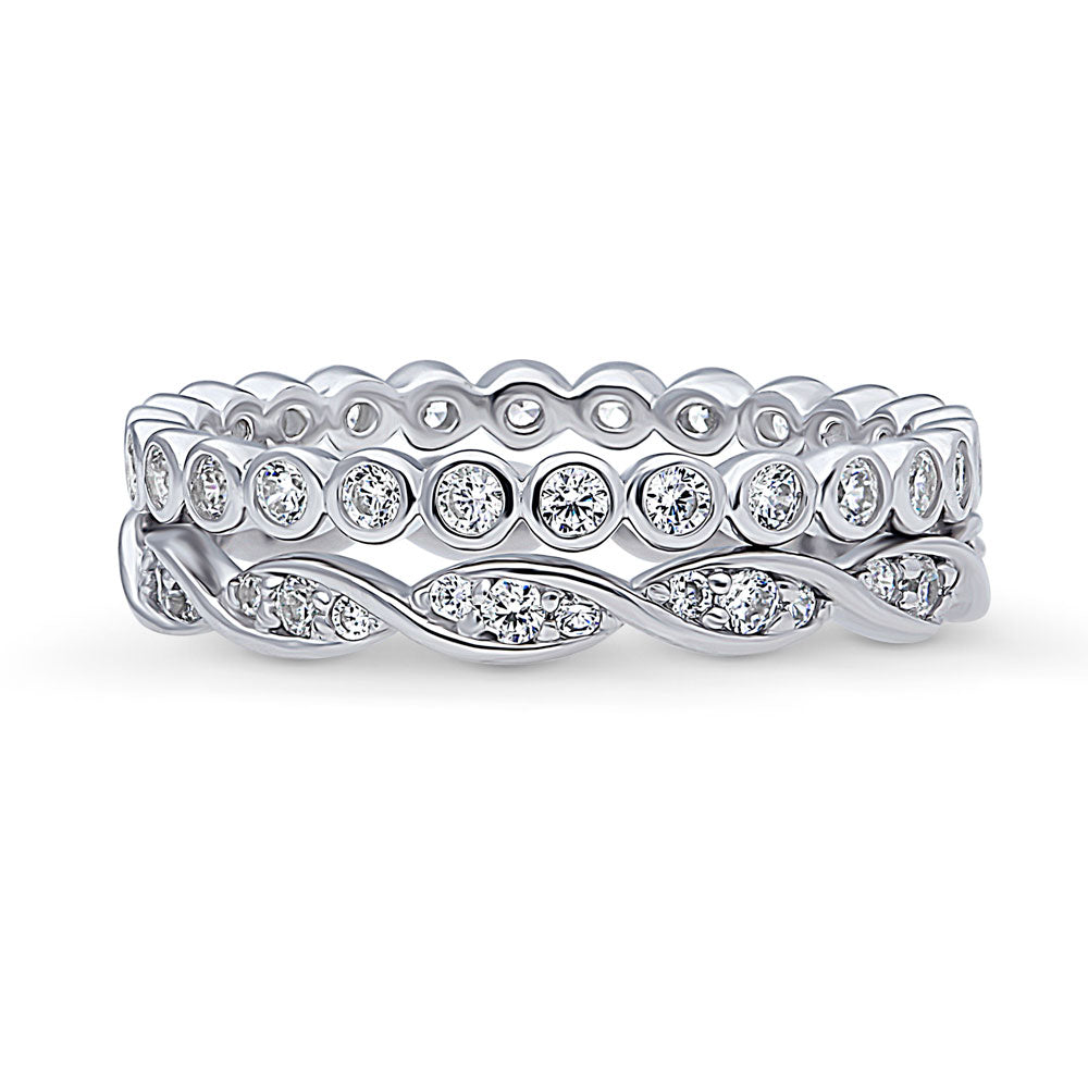 Woven Bubble Pave Set CZ Eternity Ring Set in Sterling Silver, 1 of 14
