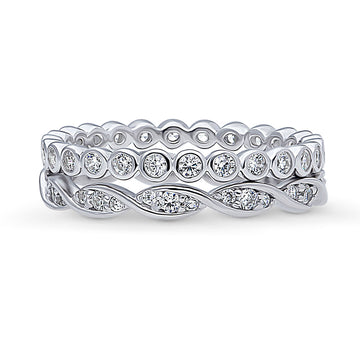 Woven Bubble CZ Stackable Ring Set in Sterling Silver