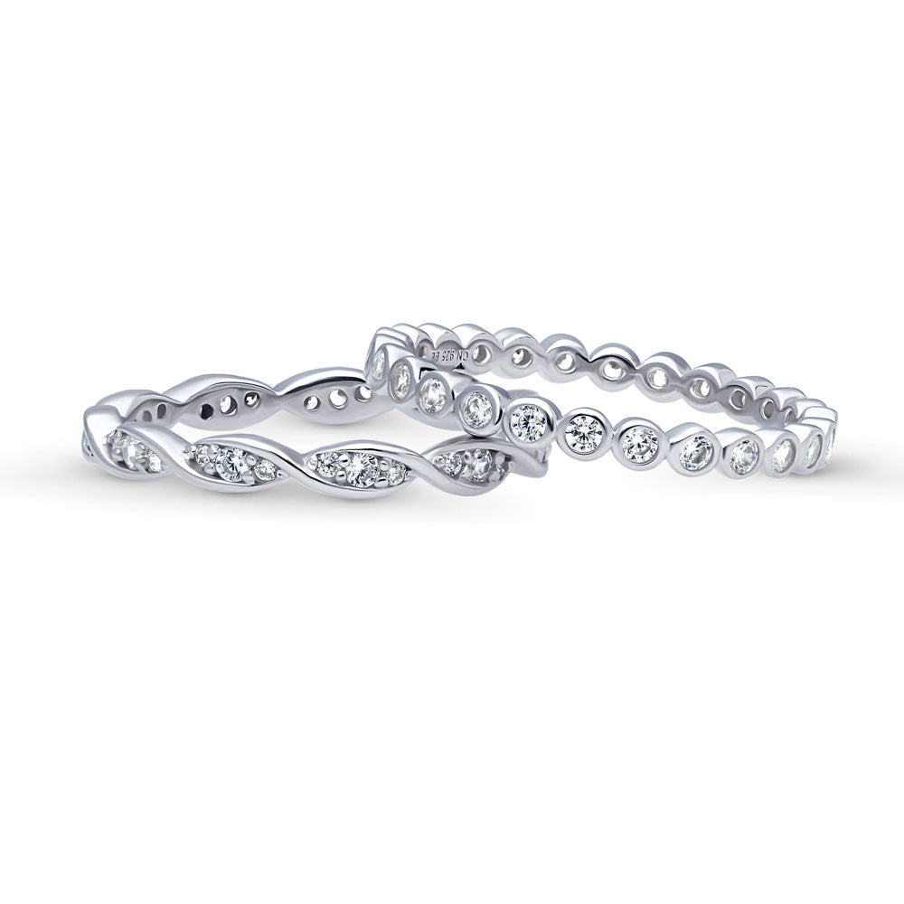 Front view of Bubble Woven Pave CZ Eternity Ring Set in Sterling Silver, 4 of 14