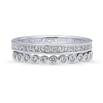 Bubble Channel CZ Eternity Ring Set in Sterling Silver