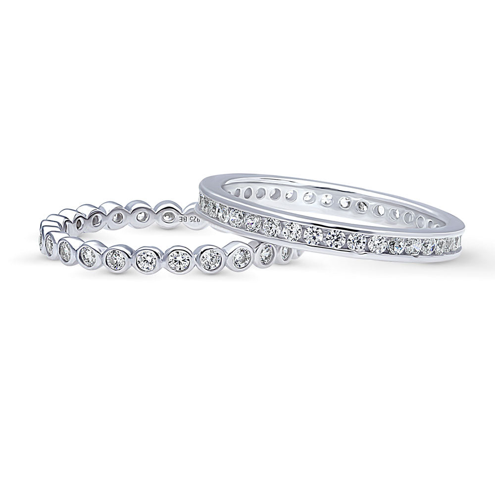 Front view of Bubble Channel CZ Eternity Ring Set in Sterling Silver, 4 of 11