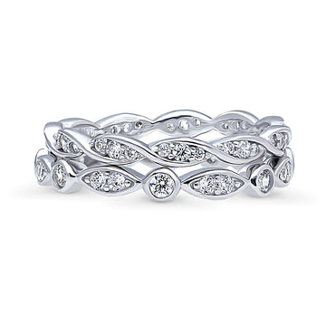 Woven Bubble CZ Stackable Ring Set in Sterling Silver
