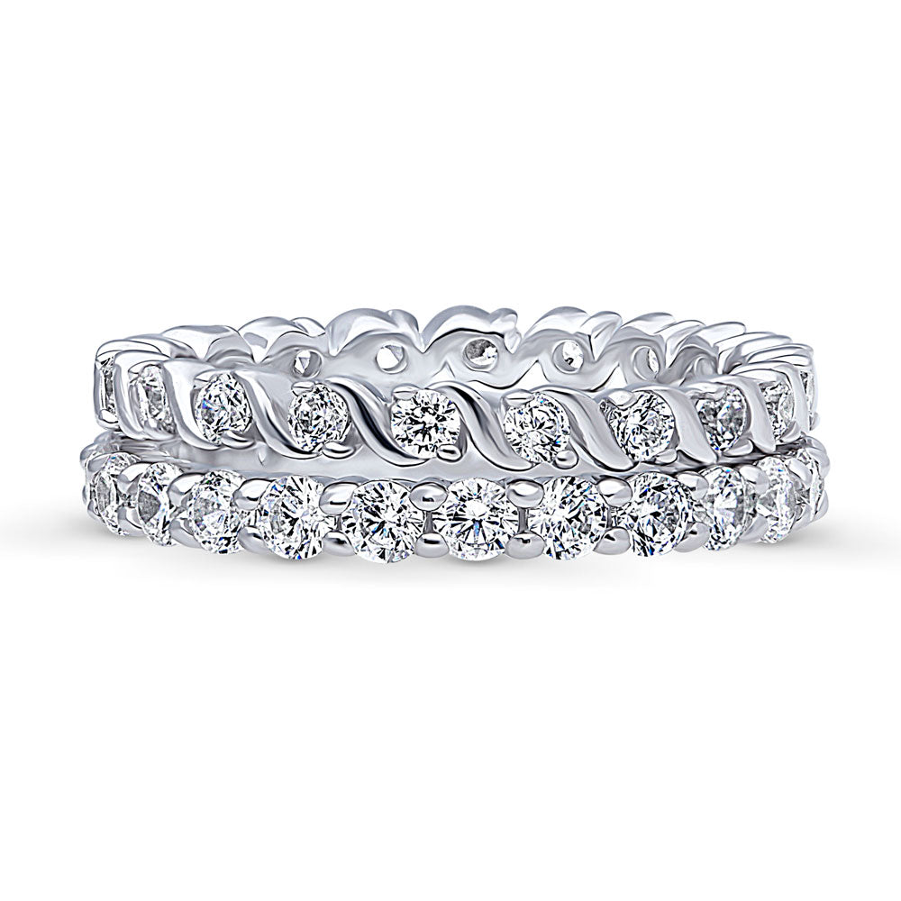 Pave Set CZ Eternity Ring Set in Sterling Silver, 1 of 10