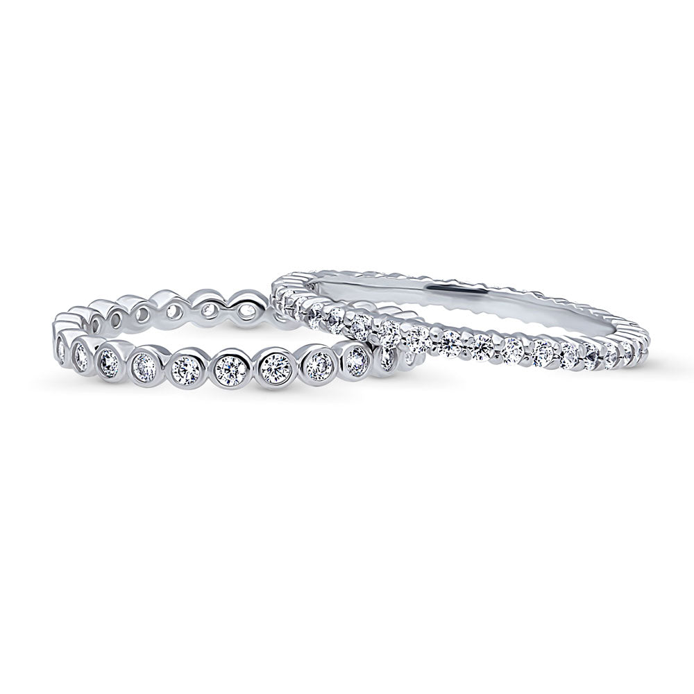 Front view of Bubble Pave CZ Eternity Ring Set in Sterling Silver, 4 of 15