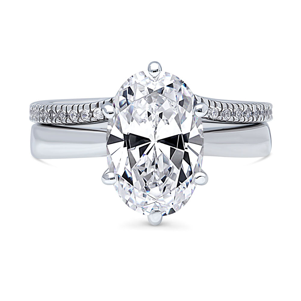 Solitaire 3ct Oval CZ Statement Ring Set in Sterling Silver