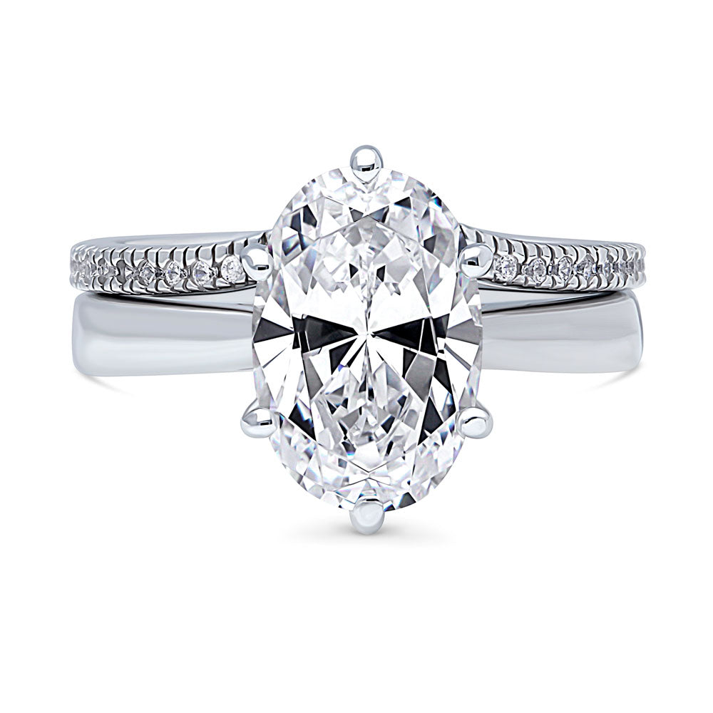 Solitaire Wishbone 3ct Oval CZ Ring Set in Sterling Silver