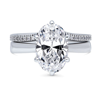Solitaire Wishbone 3ct Oval CZ Ring Set in Sterling Silver