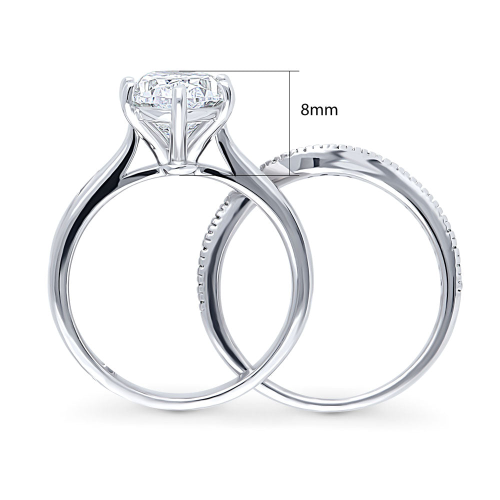 Alternate view of Solitaire Wishbone 3ct Oval CZ Ring Set in Sterling Silver, 8 of 20