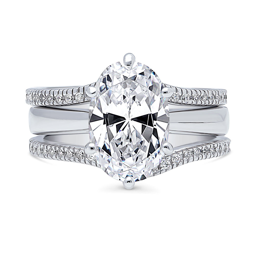 Solitaire Wishbone 3ct Oval CZ Ring Set in Sterling Silver, 1 of 20