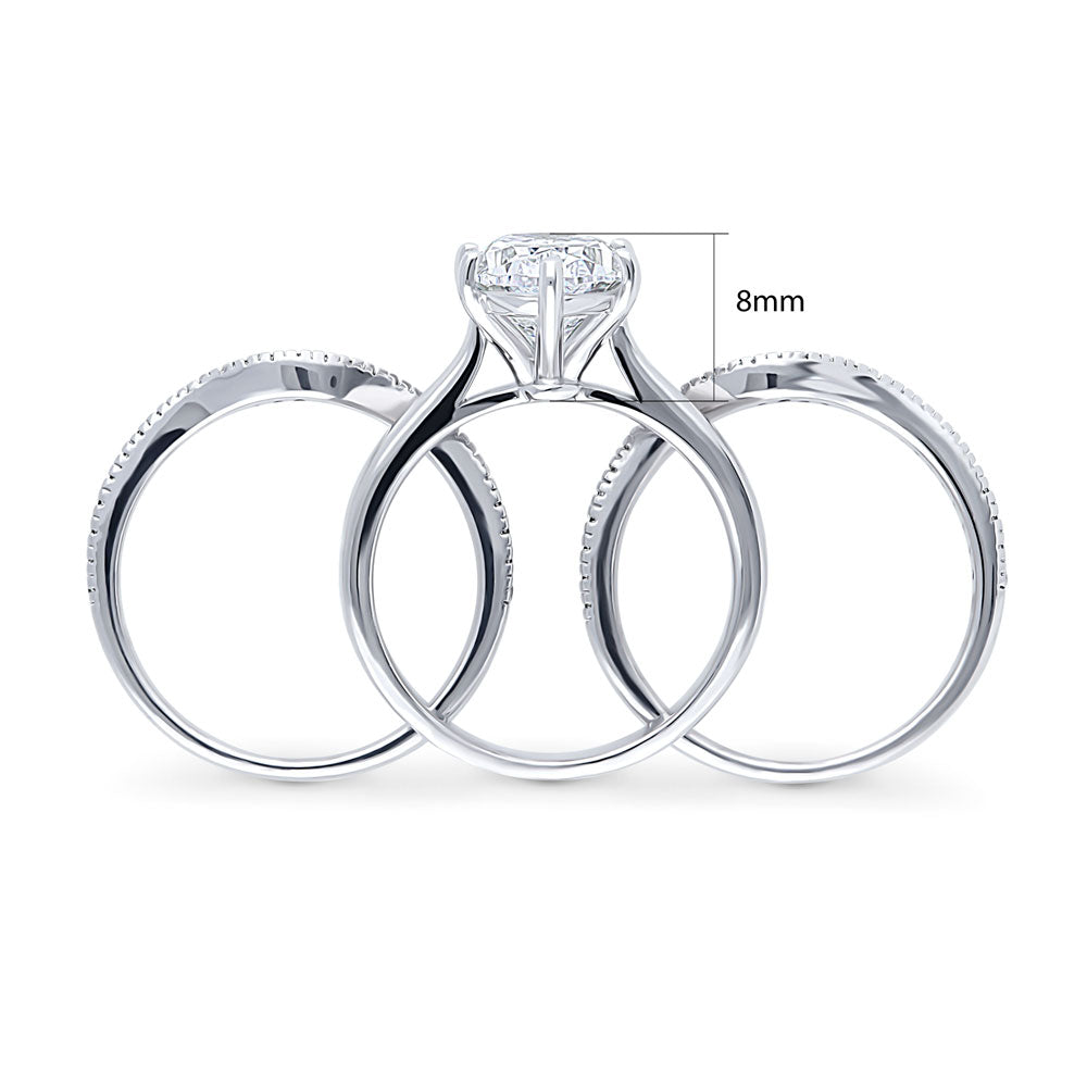 Alternate view of Solitaire Wishbone 3ct Oval CZ Ring Set in Sterling Silver, 8 of 20