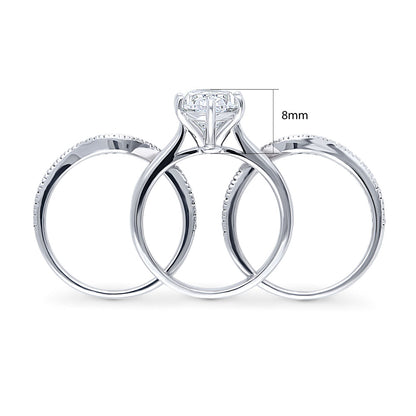 Solitaire Wishbone 3ct Oval CZ Ring Set in Sterling Silver