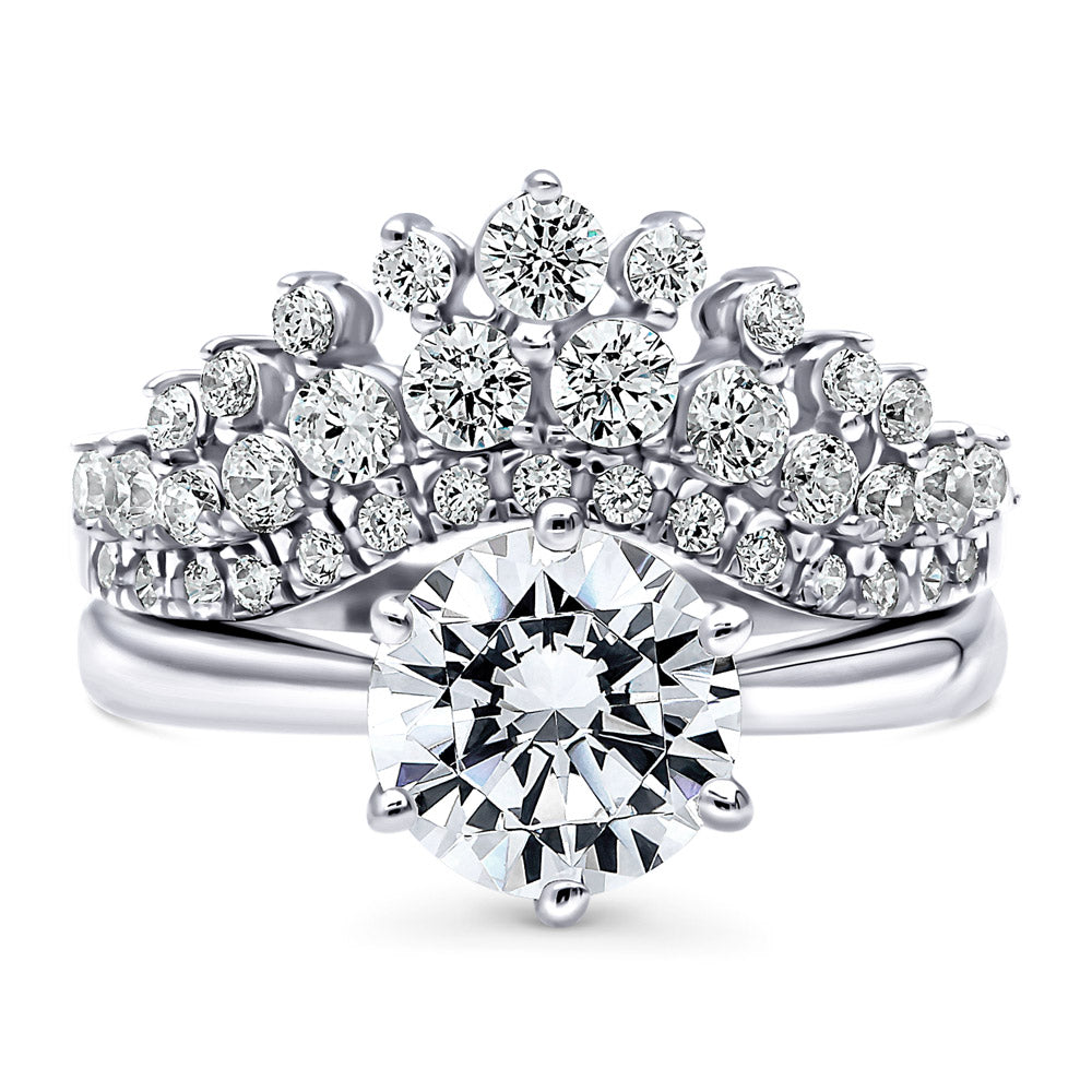 Solitaire Chevron Crown Graduated CZ Ring Set in Sterling Silver