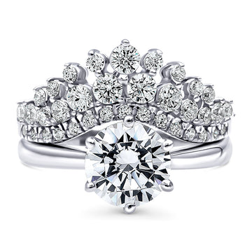 Chevron Crown CZ Ring Set in Sterling Silver