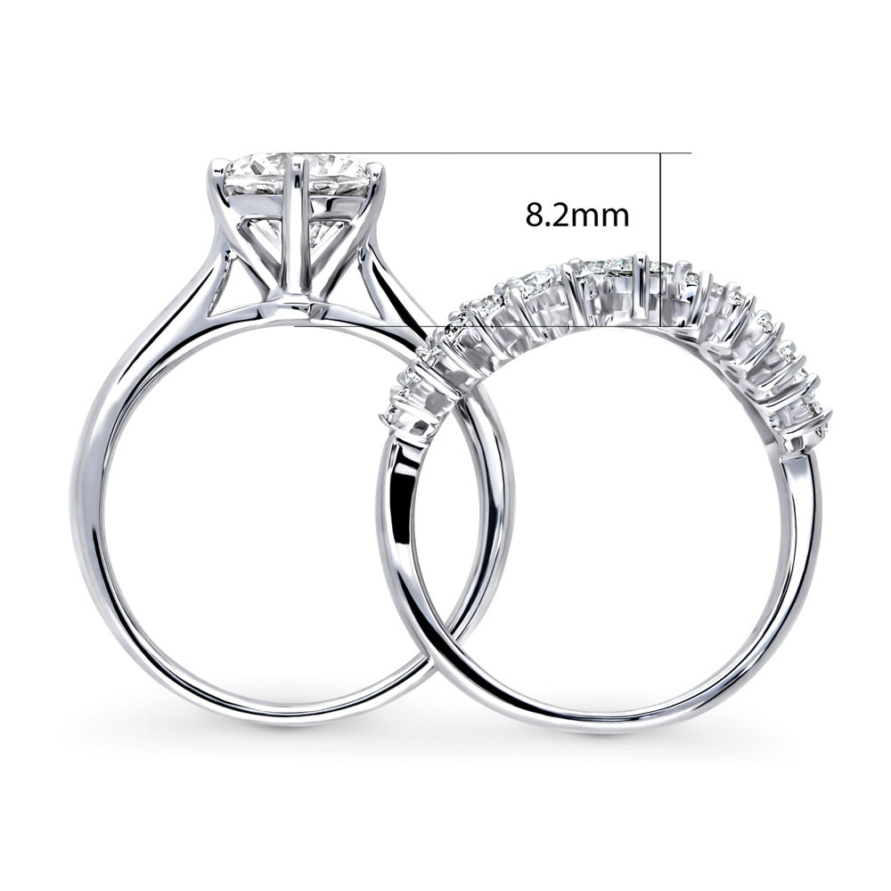 Alternate view of Solitaire Chevron Crown Graduated CZ Ring Set in Sterling Silver, 8 of 19