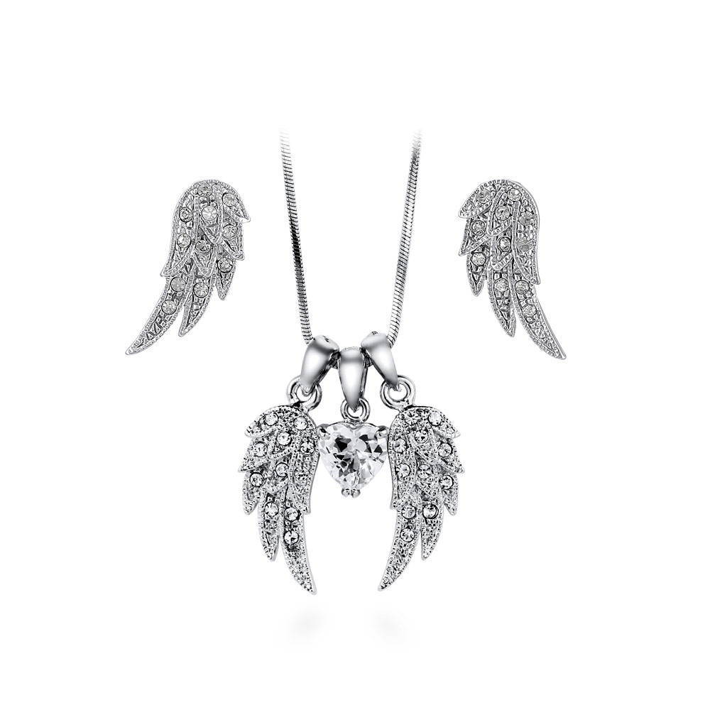 Angel Wings CZ Necklace and Earrings Set in Silver-Tone, 1 of 9