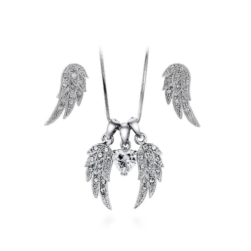 Angel Wings CZ Necklace and Earrings Set, 1 of 9