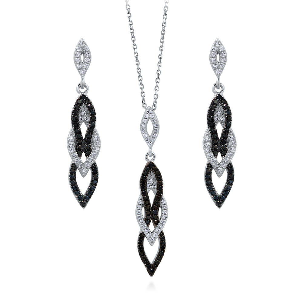 Black and White CZ Necklace and Earrings Set in Sterling Silver, 1 of 15
