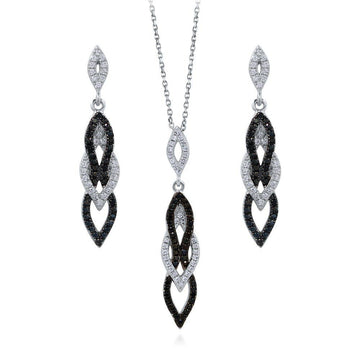Black and White CZ Necklace and Earrings Set in Sterling Silver