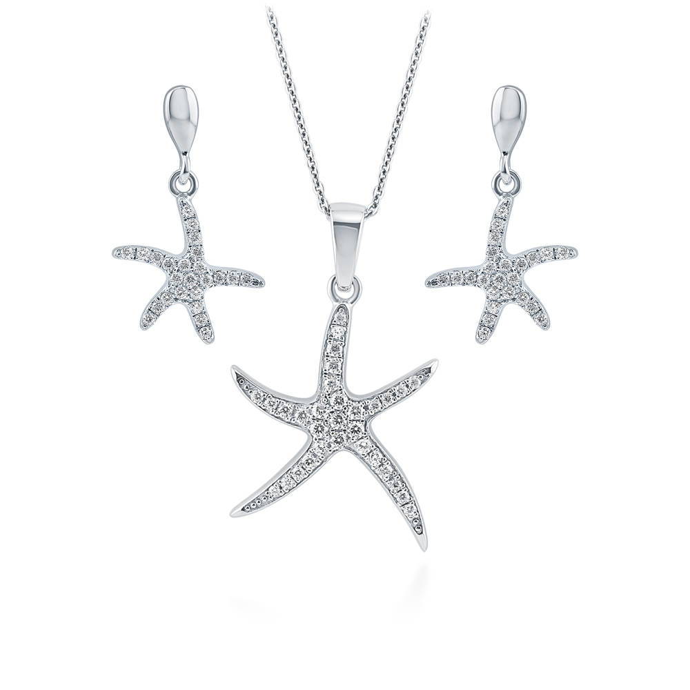 Starfish CZ Necklace and Earrings Set in Sterling Silver