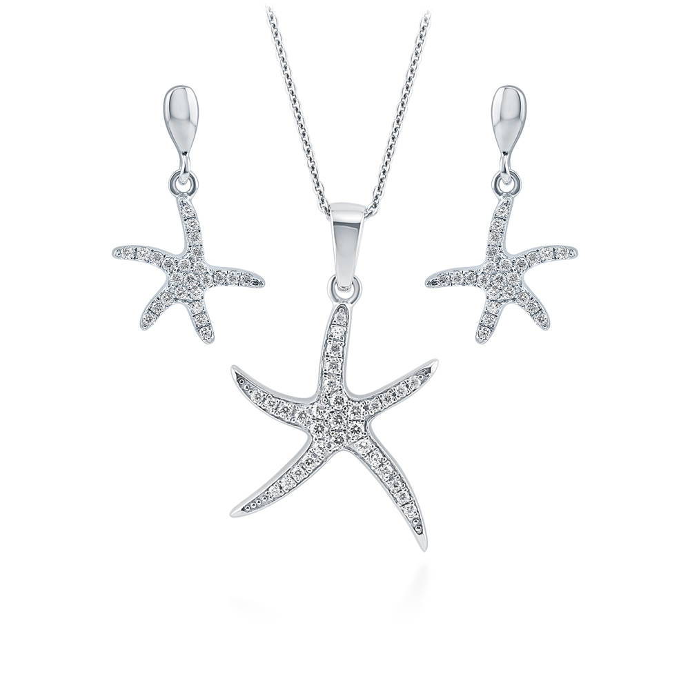 Starfish CZ Necklace and Earrings Set in Sterling Silver, 1 of 9