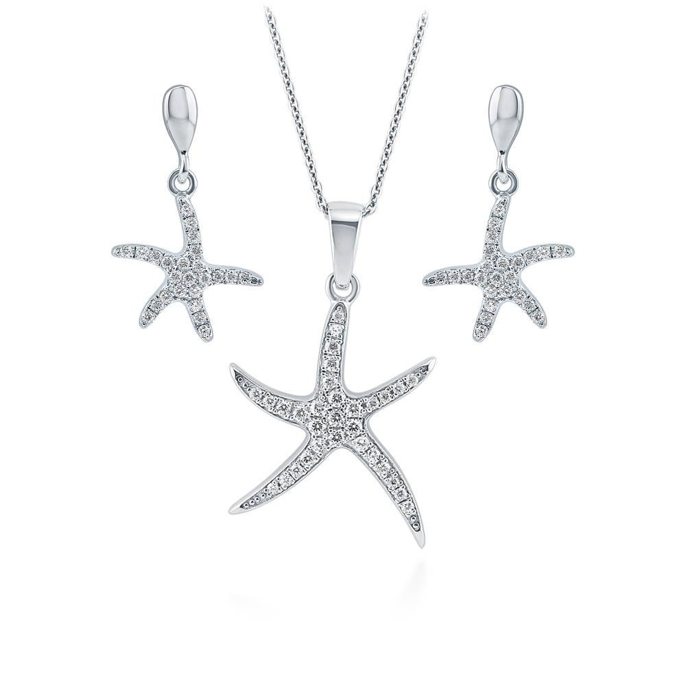 Starfish CZ Necklace and Earrings in Sterling Silver, 1 of 9