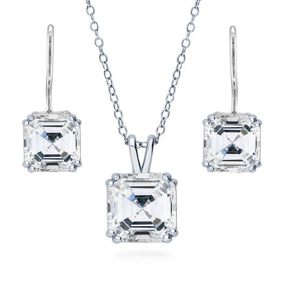 Solitaire 3ct/3.2ct Asscher CZ Set in Sterling Silver