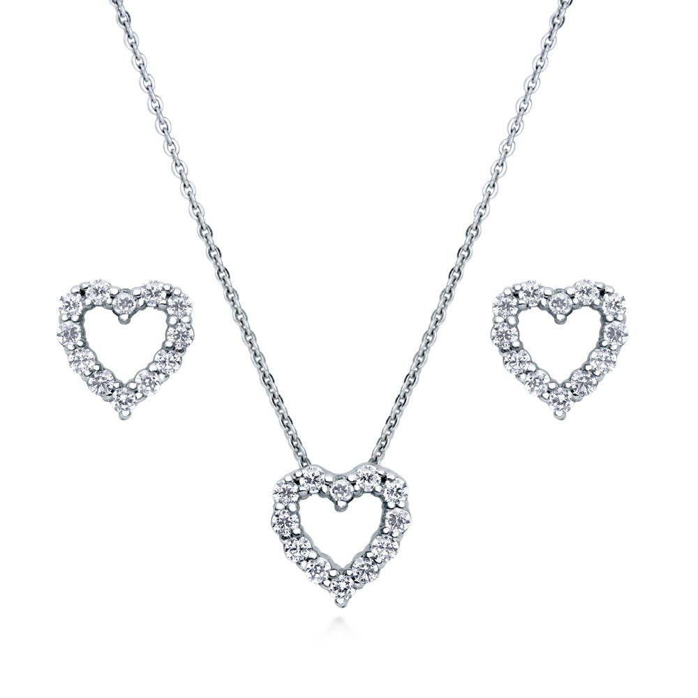 Open Heart CZ Necklace and Earrings Set in Sterling Silver, 1 of 11