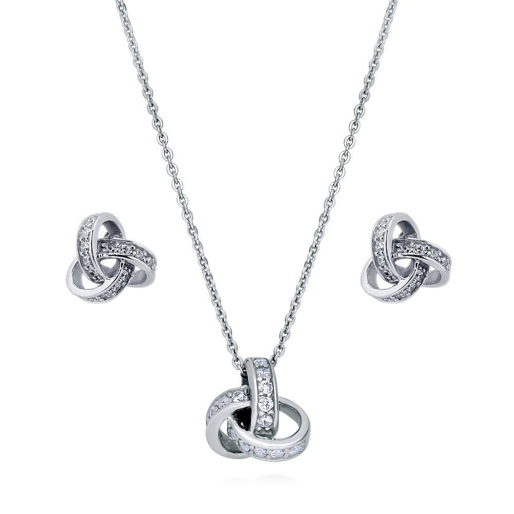 Love Knot CZ Necklace and Earrings Set in Sterling Silver, 1 of 15