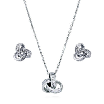 Love Knot CZ Necklace and Earrings Set in Sterling Silver