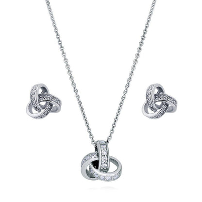Love Knot CZ Necklace and Earrings in Sterling Silver
