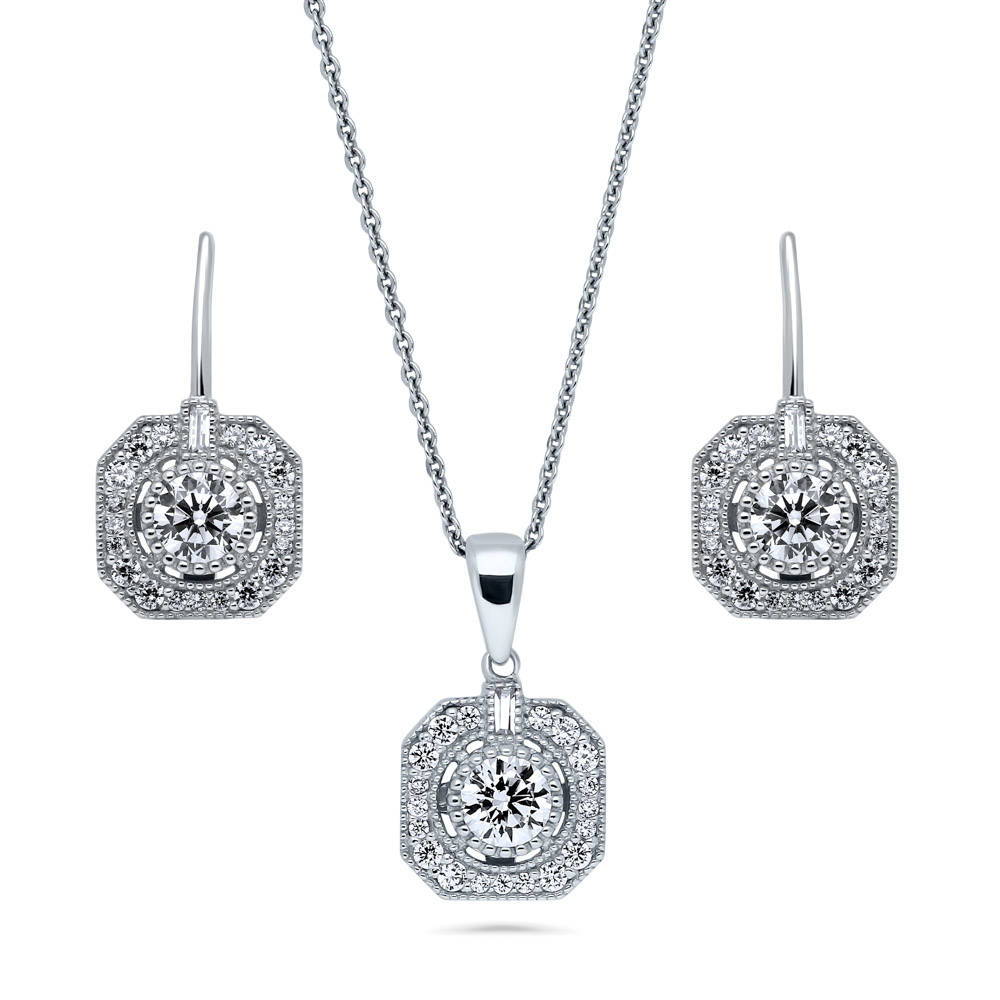 Art Deco CZ Necklace and Earrings Set in Sterling Silver, 1 of 13