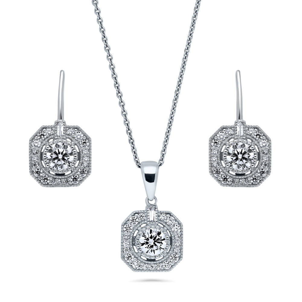 Art Deco CZ Necklace and Earrings Set in Sterling Silver