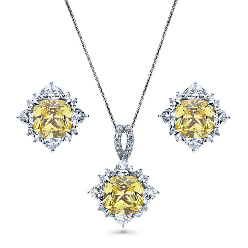 Flower Halo Canary CZ Set in Sterling Silver, 1 of 13