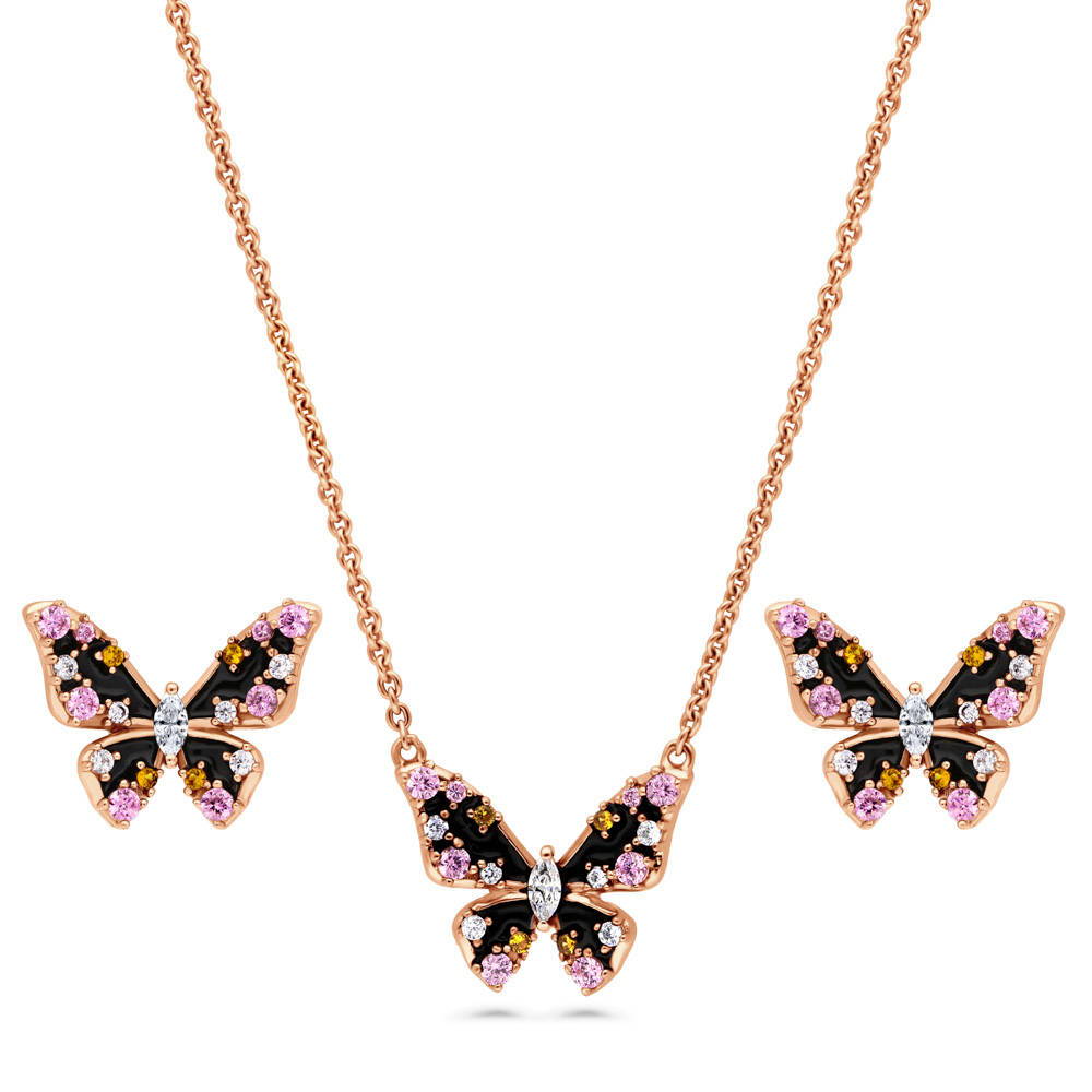 Butterfly Enamel CZ Set in Rose Gold Flashed Sterling Silver, 1 of 10
