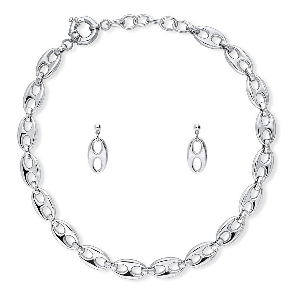 Necklace and Earrings Set in Silver-Tone, 2 Piece