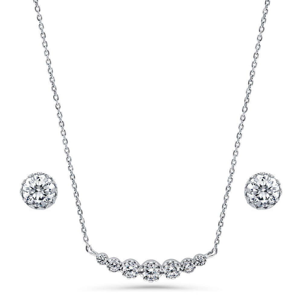 Bar Bubble CZ Necklace and Earrings Set in Sterling Silver, 1 of 13