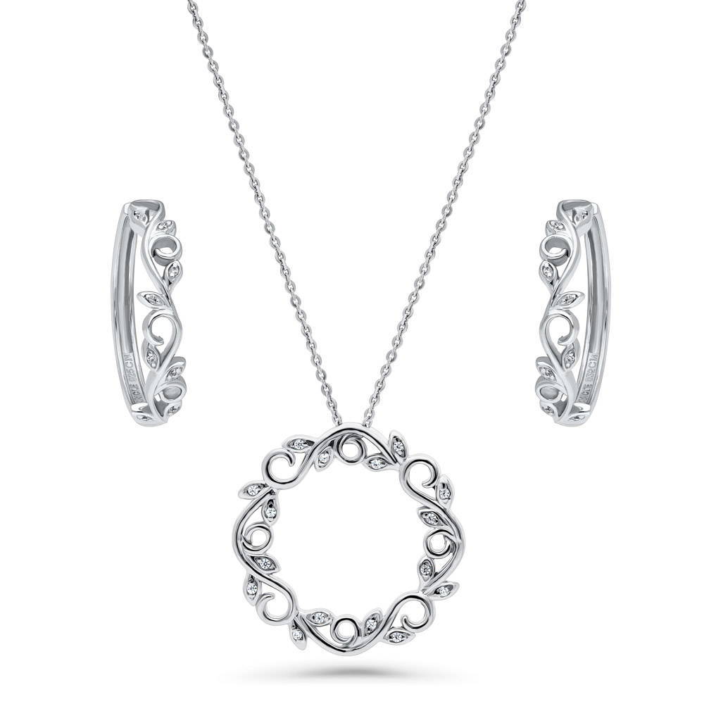 Leaf Filigree CZ Necklace and Earrings in Sterling Silver, 1 of 9