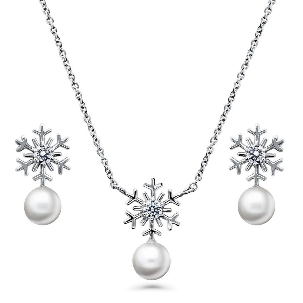 Snowflake CZ Necklace and Earrings Set in Sterling Silver, 1 of 9
