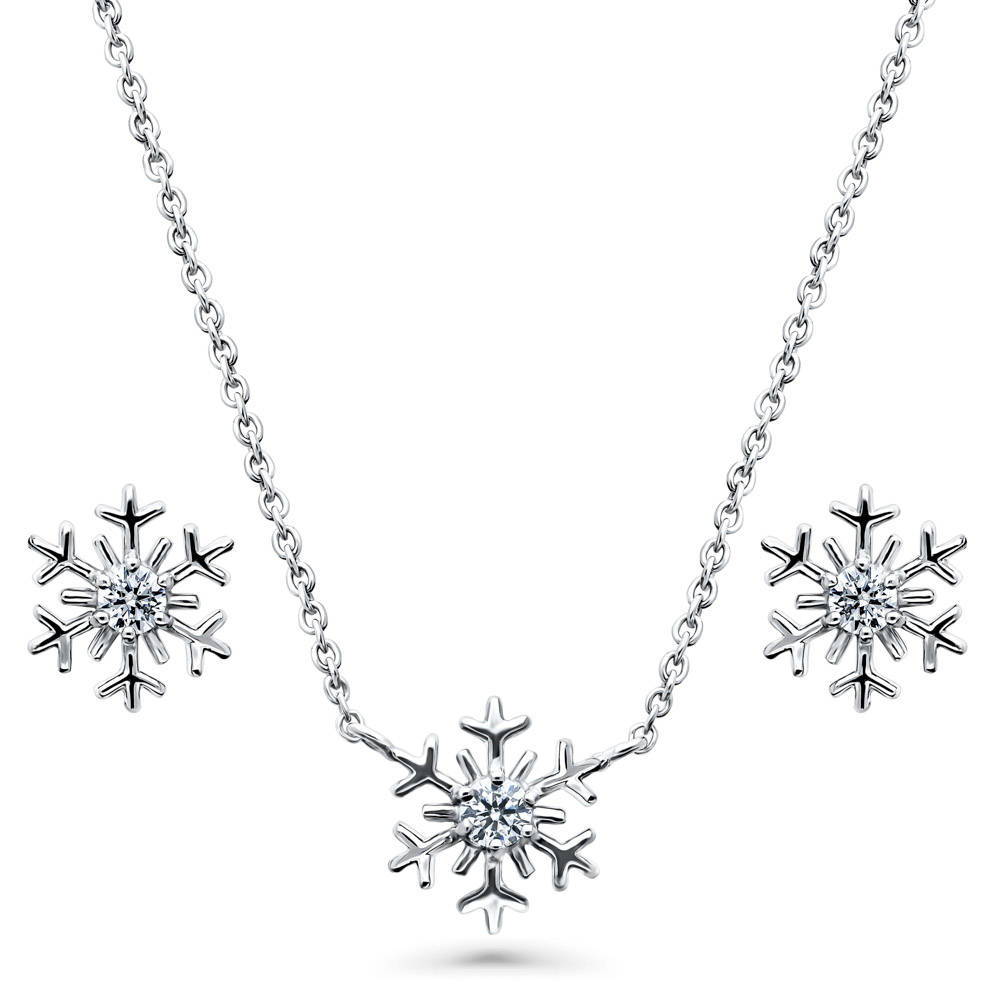 Snowflake CZ Necklace and Earrings Set in Sterling Silver