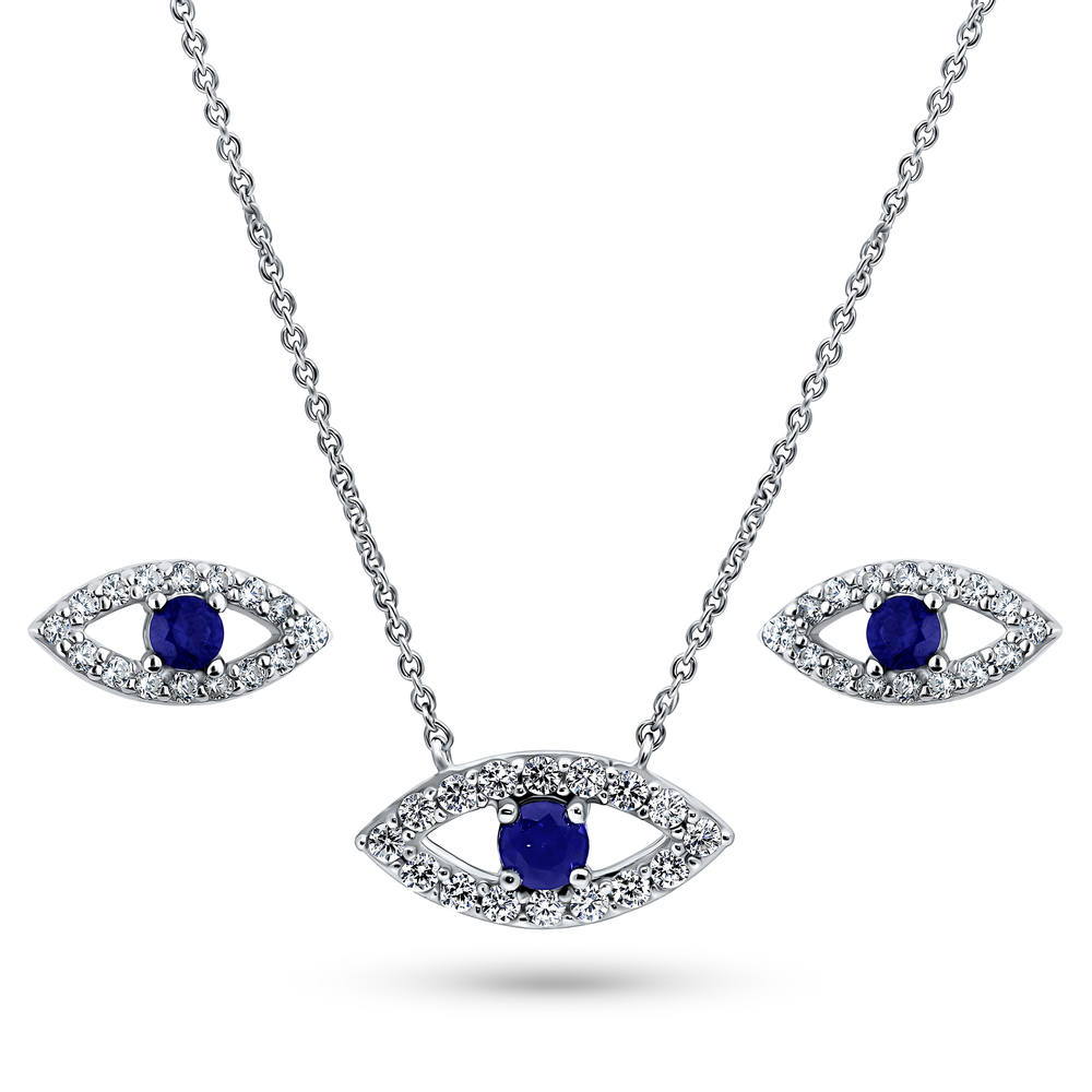 Evil Eye CZ Necklace and Earrings Set in Sterling Silver, 1 of 10